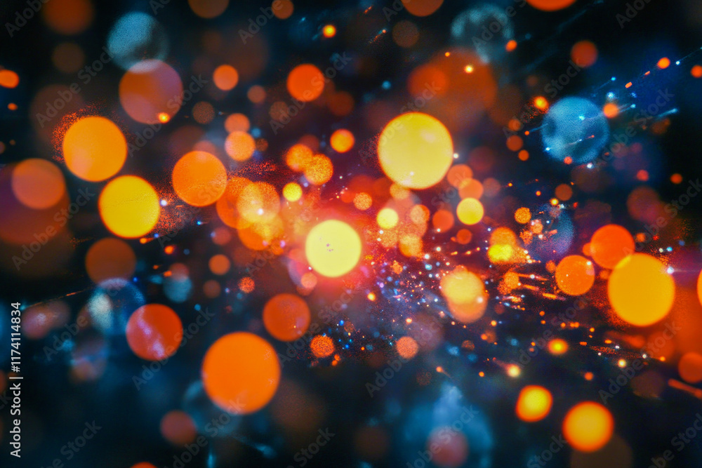 Vibrant orange and blue abstract light bokeh with glowing particles Vibrant orange and blue abstract light bokeh with glowing particles