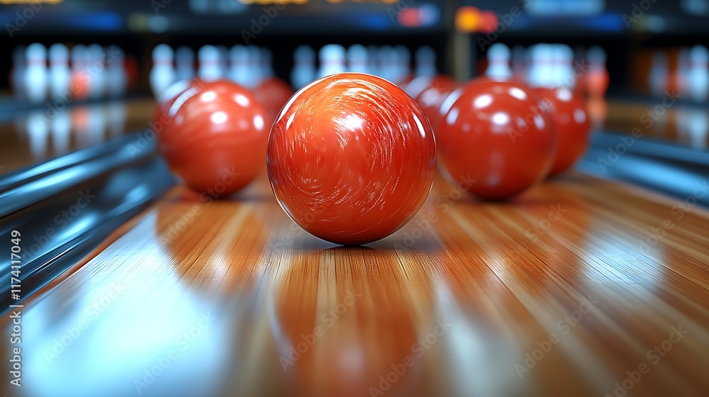 Red Bowling Balls on a Polished Wooden Lane