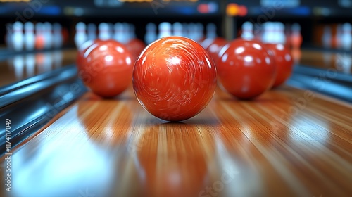 Red Bowling Balls on a Polished Wooden Lane