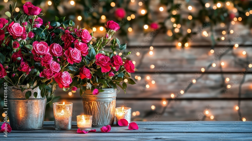 Roses and glowing candles in a cozy Valentines Day setup, futuristic, overlay, celebration backdrop Roses and glowing candles in a cozy Valentines Day setup, futuristic, overlay, celebration backdrop