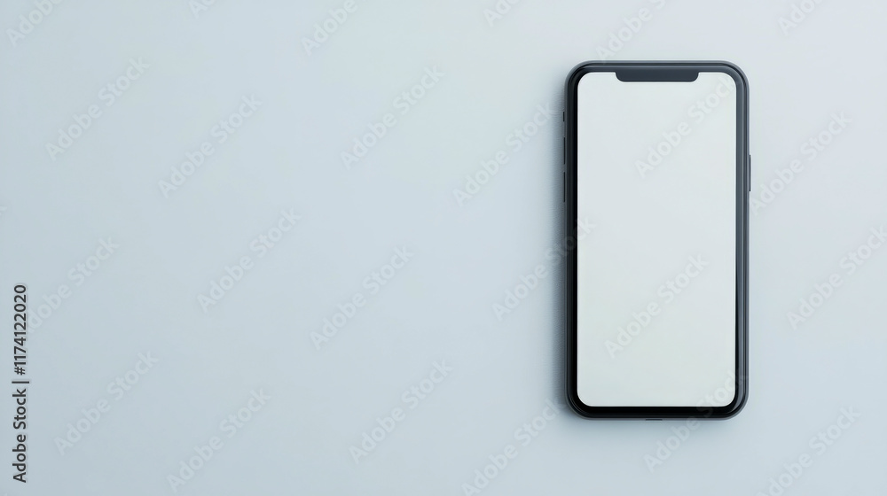 Sleek black smartphone with blank screen on light gray background Sleek black smartphone with blank screen on light gray background