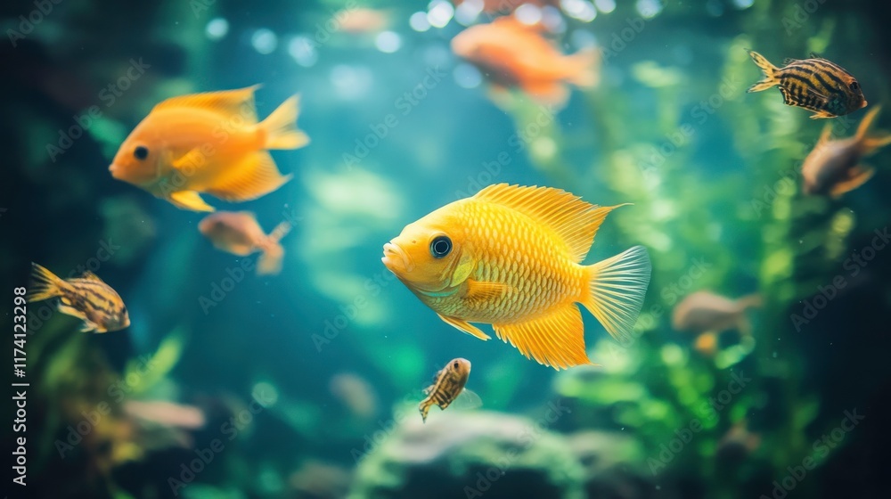 Fototapeta premium Vibrant Fish Swimming in a Jungle River Environment