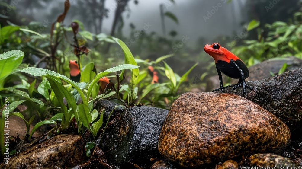 Vibrant Frogs Hopping Across Jungle Stones Vibrant Frogs Hopping Across Jungle Stones