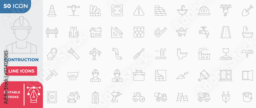 Construction Collection Icon Set. Containing Working, inspector, Engineering and more. Editable Stroke.