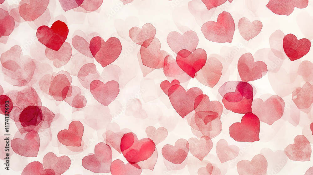 Soft pink and red hearts on minimal white background create romantic feel Soft pink and red hearts on minimal white background create romantic feel