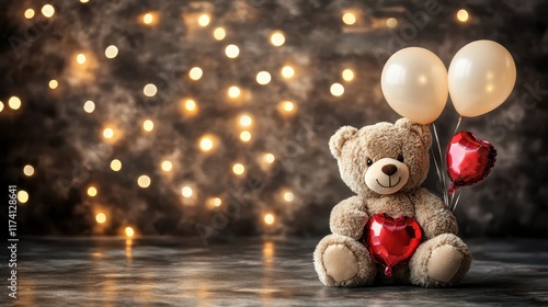 Wallpaper Mural Teddy bear and heartshaped balloons in a cozy indoor celebration backdrop, vibrant, composite, celebration backdrop Torontodigital.ca