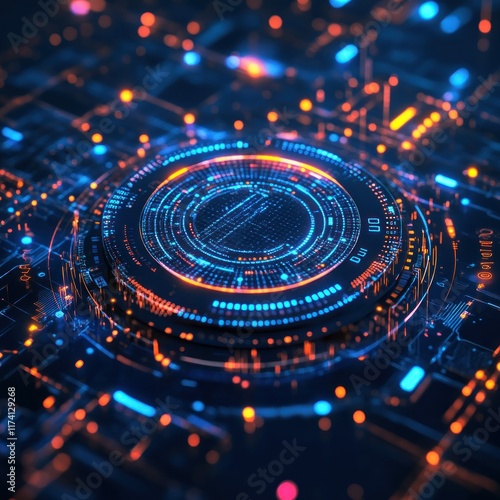 Wallpaper Mural Cybersecurity lock with holographic stock market data swirling around it, surrounded by digital binary code, glowing blue aura  Torontodigital.ca