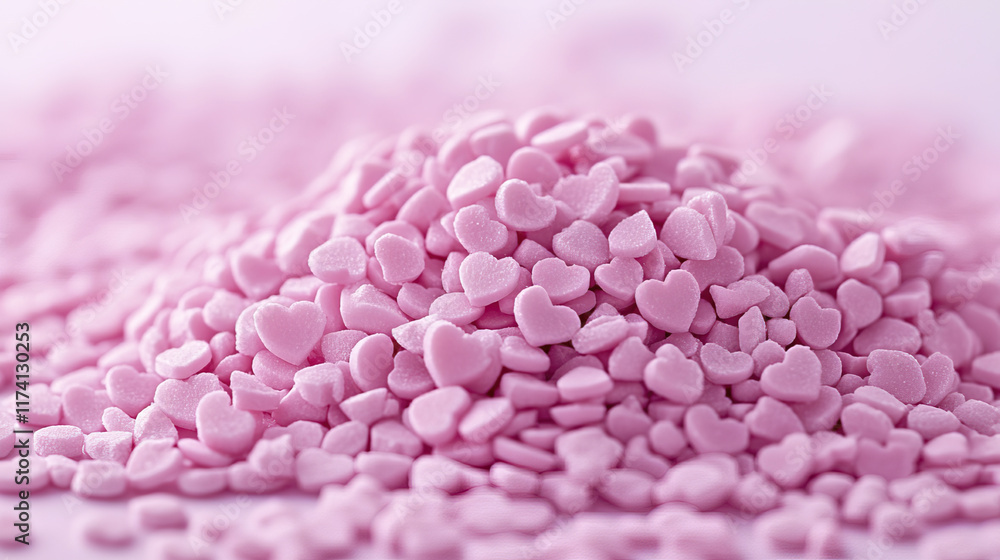Obraz premium pile of pink heart shaped sprinkles creates sweet and festive atmosphere