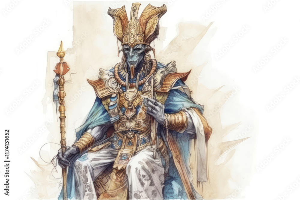 Obraz premium fantastic character reminiscent of an ancient Egyptian pharaoh sitting on a throne 