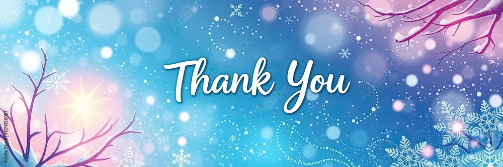 In a calming winter setting, a whimsical thank you message shines brilliantly amidst soft snowflakes and frosty branches, embodying a spirit of gratitude and joy In a calming winter setting, a whimsical thank you message shines brilliantly amidst soft snowflakes and frosty branches, embodying a spirit of gratitude and joy