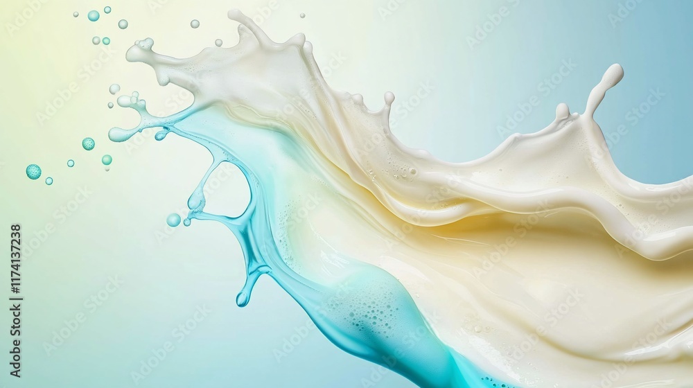 Creamy white and light blue liquid splash. Creamy white and light blue liquid splash.