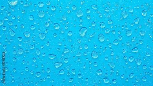 Close-up of water drops on a vibrant blue background, water drops, blue, close-up