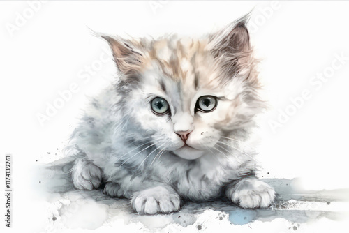 Wallpaper Mural cute kitten with big expressive eyes. The kitten has fluffy fur of light shades with light spots.   Torontodigital.ca