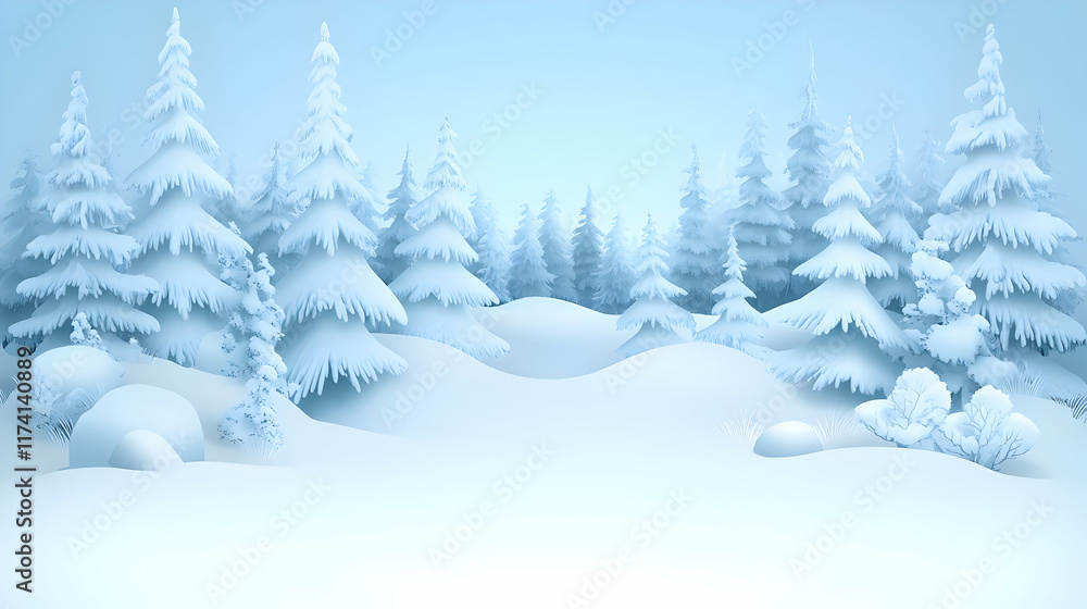 Snowy Winter Forest 3D Illustration Snowy Winter Forest 3D Illustration