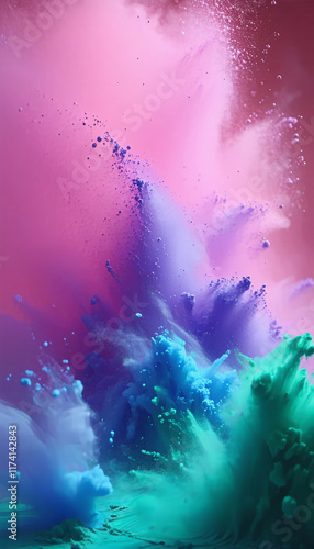 Various pastel colors powder explosion Pink blue purple green colored powder exploding towards camer photo