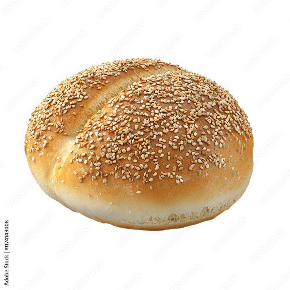 a freshly baked sesame seed bun. showcasing its golden-brown crust and soft interior the bun is round and topped with a generous sprinkle of sesame seeds. making it ideal for use in sandwiches or as a a freshly baked sesame seed bun. showcasing its golden-brown crust and soft interior the bun is round and topped with a generous sprinkle of sesame seeds. making it ideal for use in sandwiches or as a