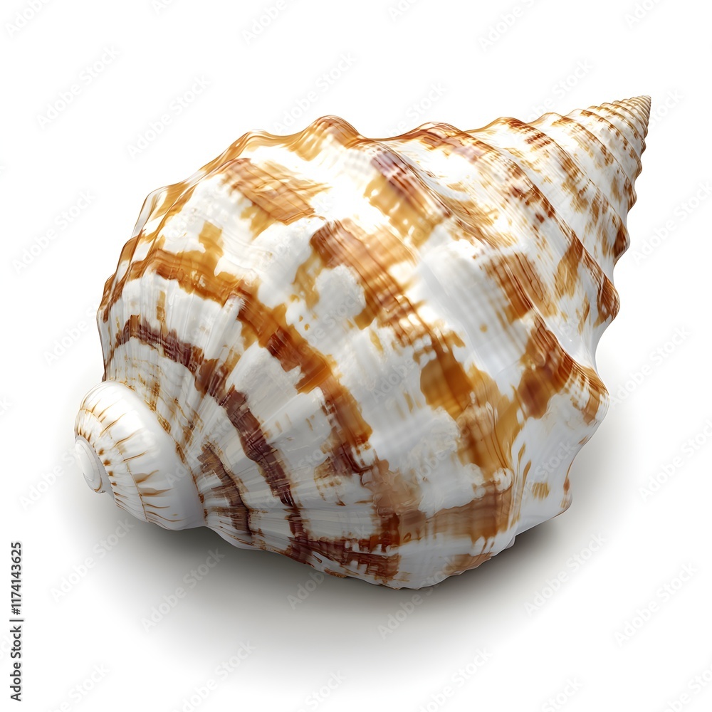 A realistic photograph of an isolated white and brown seashell, on a white background, high-resolution photography. A realistic photograph of an isolated white and brown seashell, on a white background, high-resolution photography.