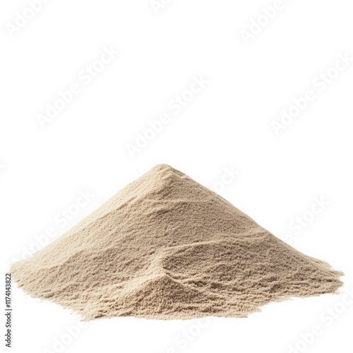 a small mound of light brown powder on a plain white background. suggesting a focus on texture and form this could represent various substances like flour. sand. or a similar material. emphasizing sim photo