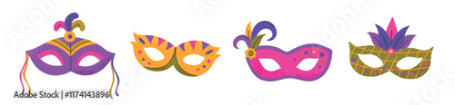 Mardi Gras carnival masks set collection isolated clipart illustrations