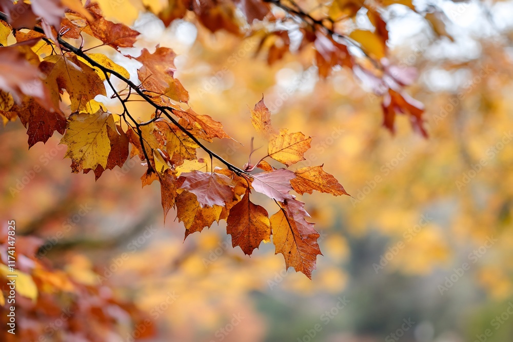 Autumn leaves branch, park, blurred background, fall foliage, nature Autumn leaves branch, park, blurred background, fall foliage, nature