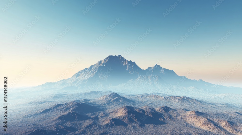 A barren mountain range with dry, rugged terrain under a clear blue sky. A barren mountain range with dry, rugged terrain under a clear blue sky.