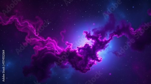 Cosmic nebula, swirling purple and blue gases, vibrant magenta clouds, starry space background, ethereal glow, celestial formation, deep space exploration, astronomical wonder, dreamlike galaxy, surre photo