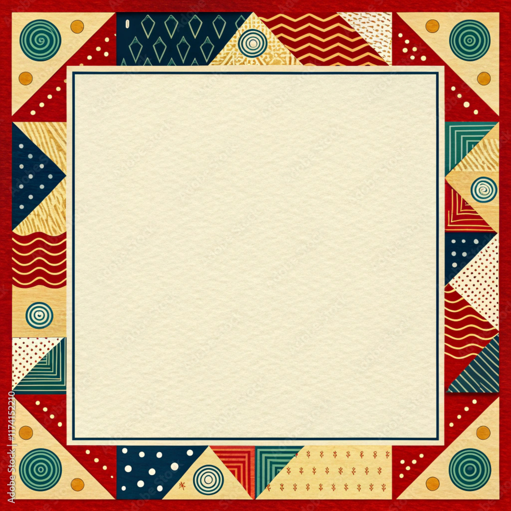 Fototapeta premium Memphis Pattern Border with Paper Texture and Autumn Night Palette