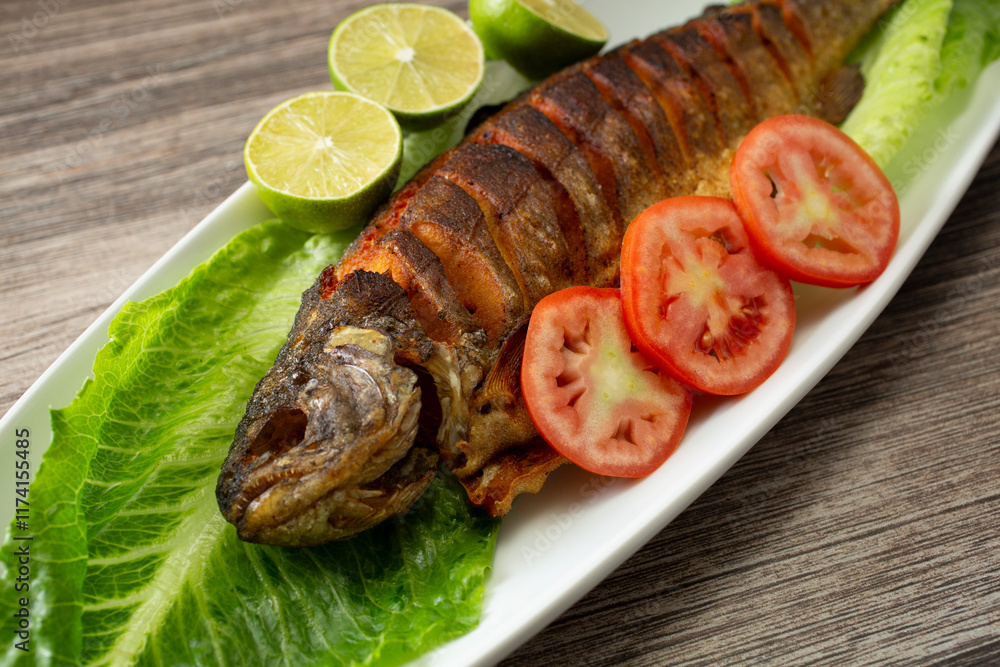 A view of a plate of fish tibs, featuring trout. A view of a plate of fish tibs, featuring trout.