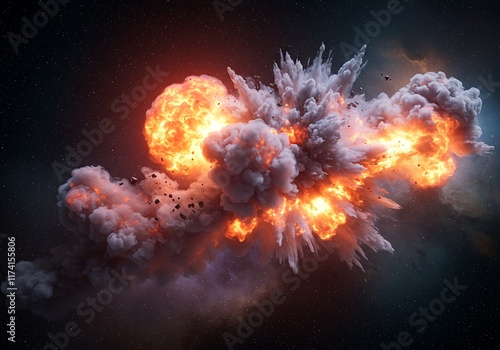 A beautiful sight of the space where the moment of explosion and smoke soar
