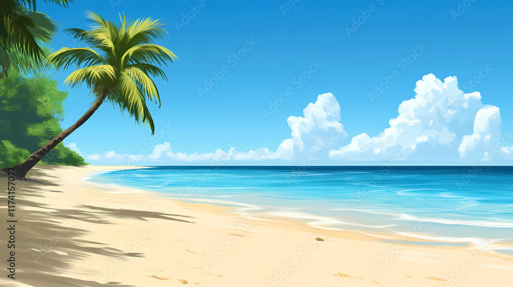 Obraz premium A deserted beach under a clear sky. Flarepath. Illustration