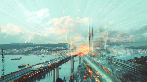 Conceptual ai generated image (not actual) - the hercilio luz bridge in florianopolis, santa catarina, brazil, as seen in a photograph. generative ai. Flarepath. Illustration