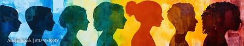 Colorful silhoutte of diverse faces, diversity, equity and inclusion