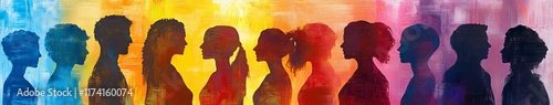 Colorful silhoutte of diverse faces, diversity, equity and inclusion