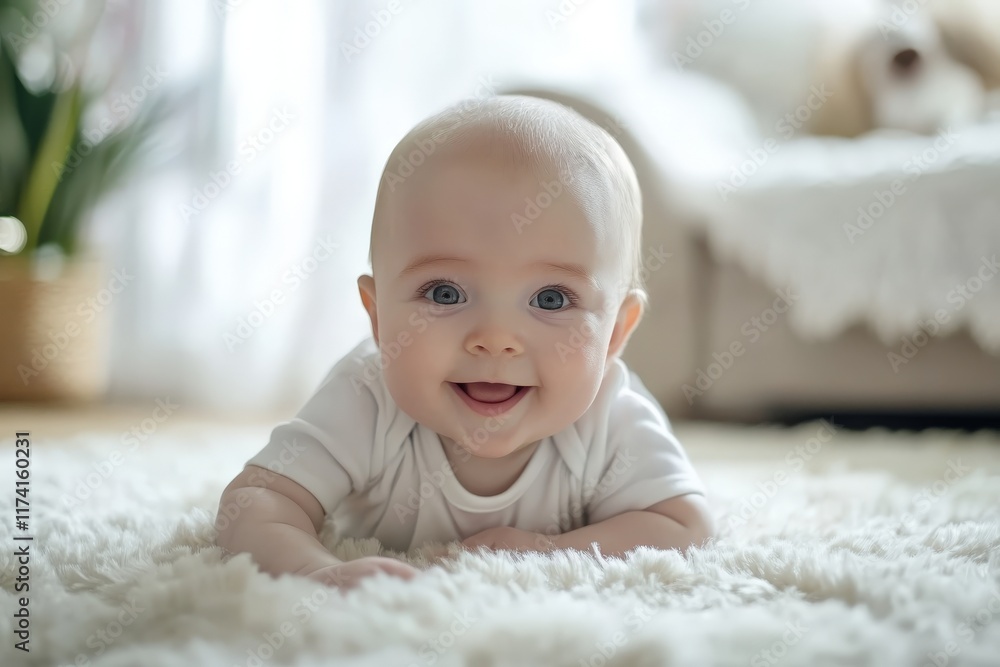 Happy baby lying on soft carpet and smiling Happy baby lying on soft carpet and smiling