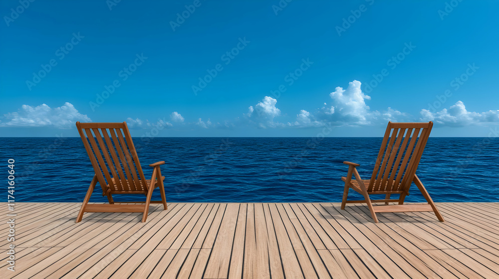 Ocean View Deck Chairs 3D Illustration Ocean View Deck Chairs 3D Illustration