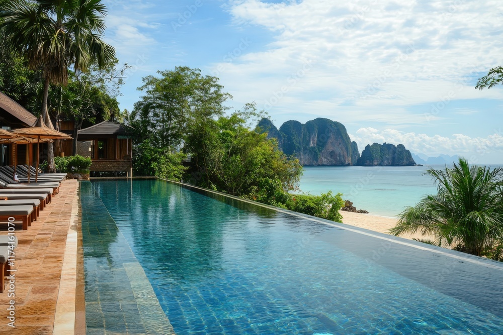 Infinity pool overlooking picturesque tropical bay in thailand Infinity pool overlooking picturesque tropical bay in thailand
