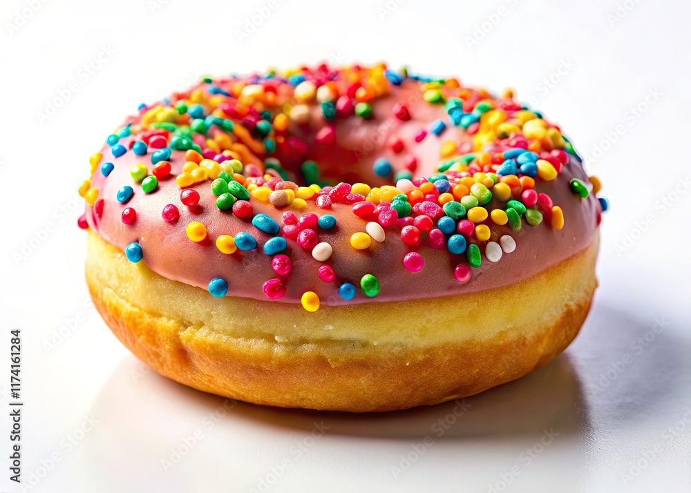 Delicious glazed donut, retro sprinkles, white background; a sweet, whimsical treat. Delicious glazed donut, retro sprinkles, white background; a sweet, whimsical treat.