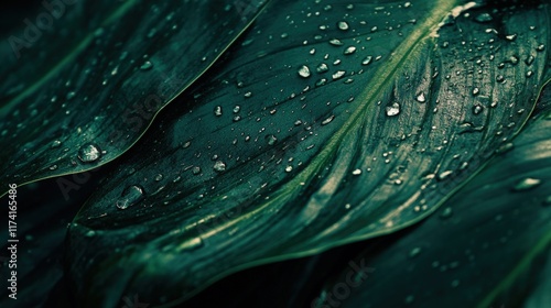 Green leaf with water droplet close up