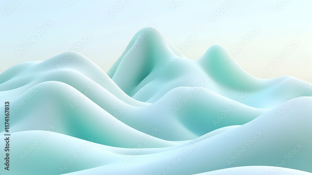Obraz premium Serene abstract landscape of soft, pastel teal hills. Ideal for minimalist designs, websites, or calming backgrounds. Evokes peace and tranquility.