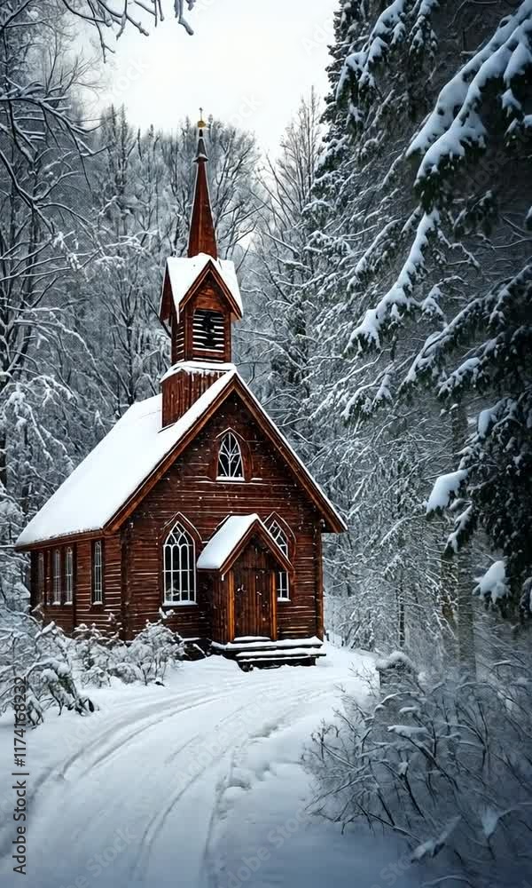 Snow-covered church nestled in a winter forest. Snow-covered church nestled in a winter forest.