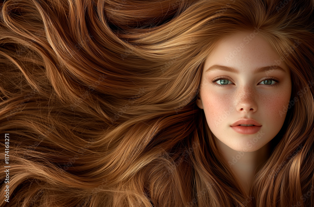 Obraz premium Beautiful model with healthy long silky brown hair. Beauty young woman with luxurious long brown hair as a background. Beautiful brown hair for advertising hair products.