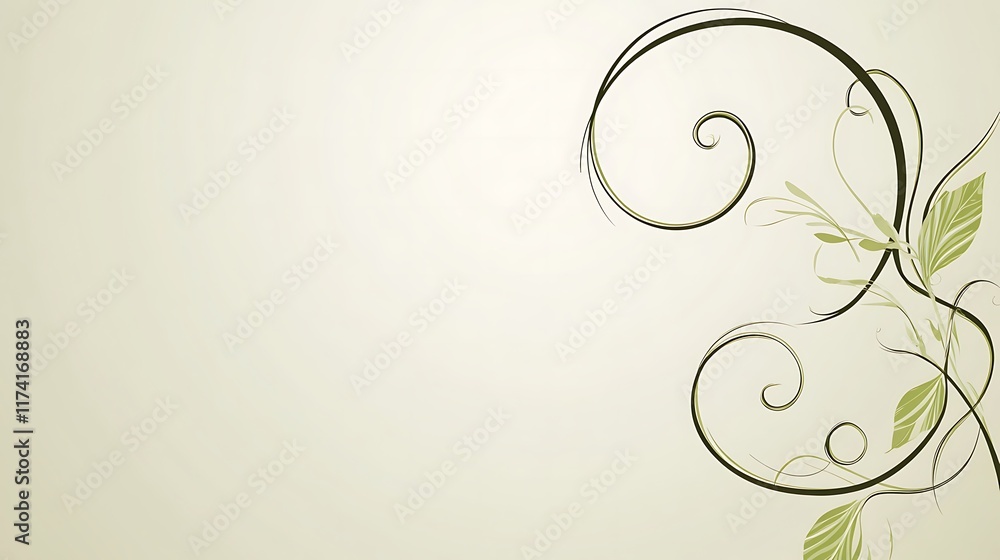 Elegant Green Floral Design on Beige Background Elegant Green Floral Design on Beige Background