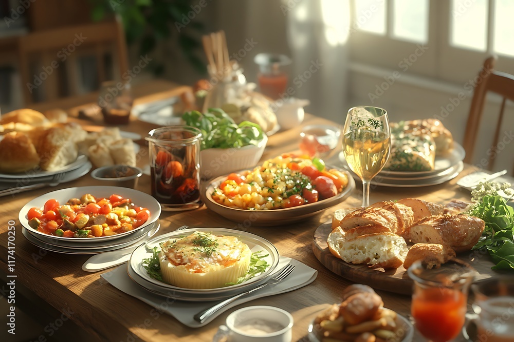A beautifully arranged table filled with various dishes and drinks for a gathering. A beautifully arranged table filled with various dishes and drinks for a gathering.