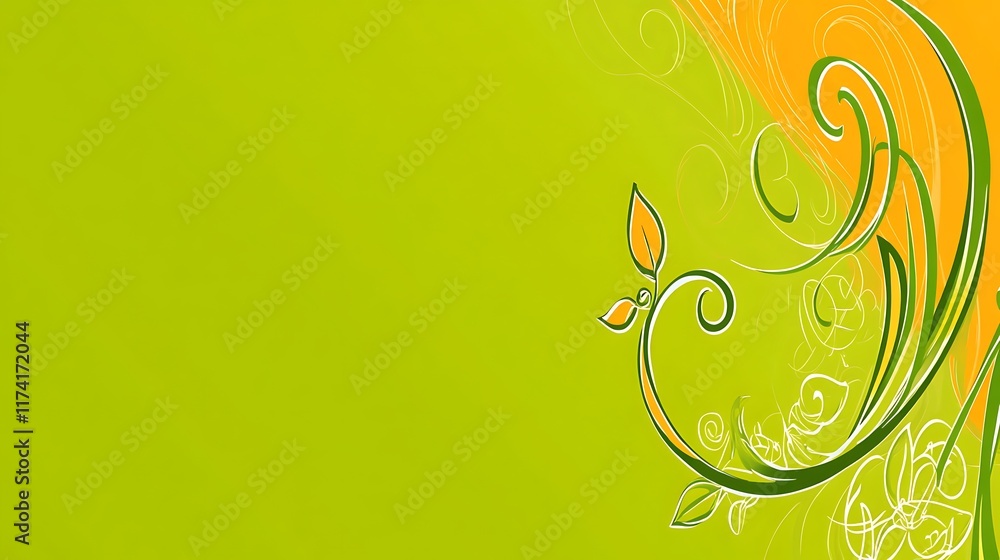 Abstract Green Orange Floral Design Background Abstract Green Orange Floral Design Background