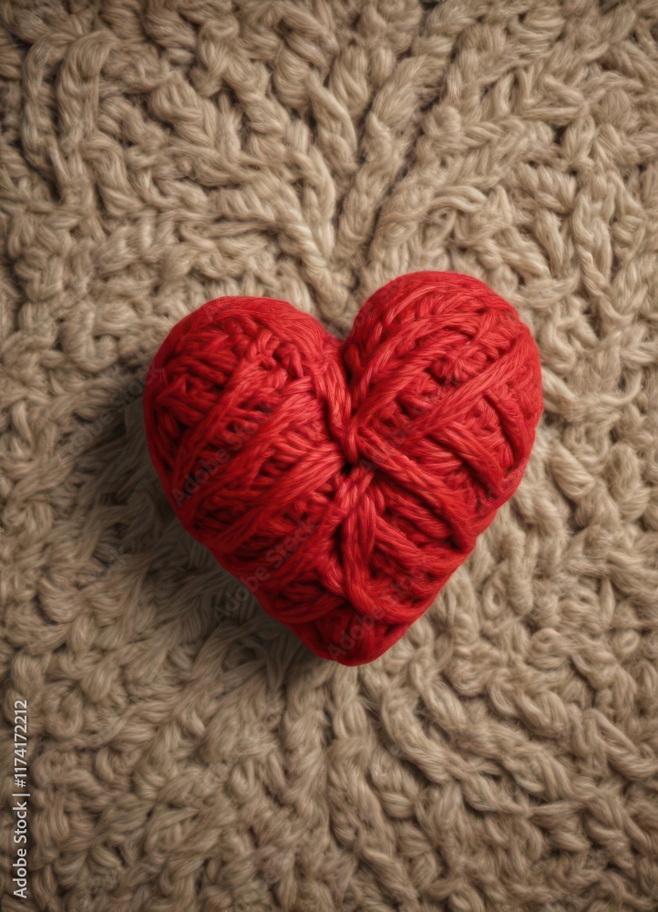 Fototapeta premium Heart shaped woolen yarn with texture, natural fiber, fiber, knitted, natural