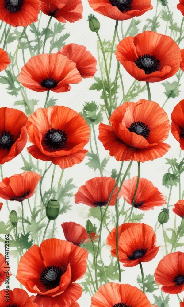Obraz premium Loose watercolor poppies, bold strokes, vivid red, artistic, bloom
