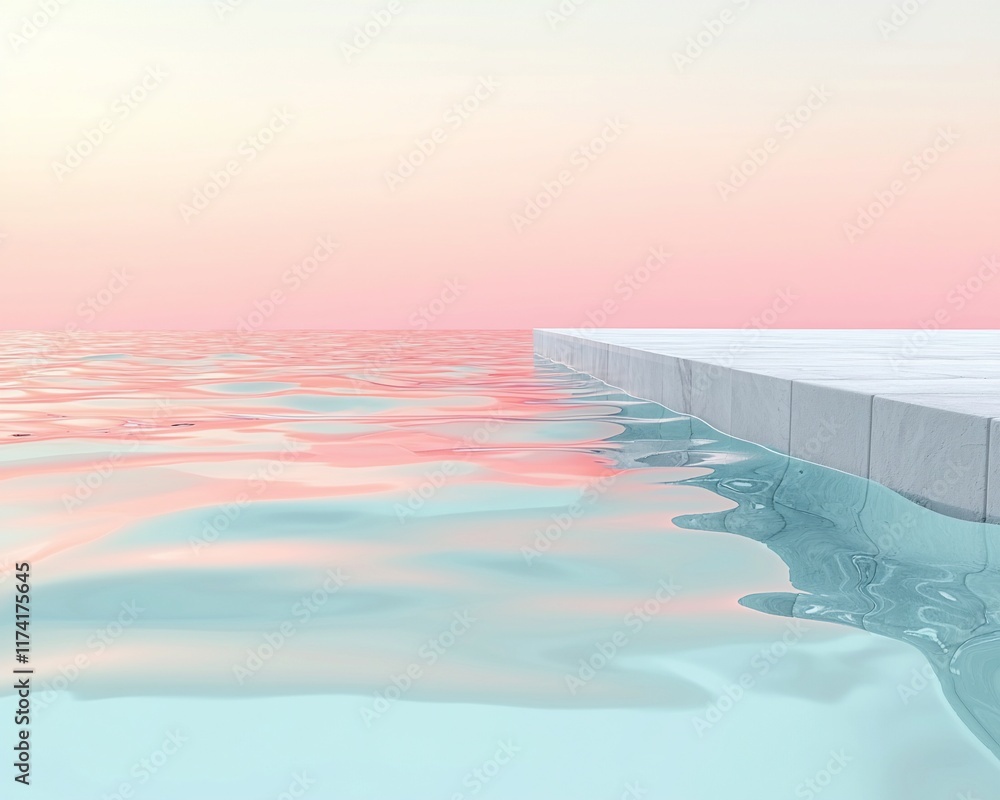 Obraz premium Minimalist poolside scene at sunset.