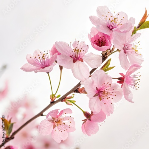 Pink Blossom Branch Close-up Photography, Delicate Floral Composition, Springtime Concept, Soft Light Keywords Cherry blossoms, Spring flower