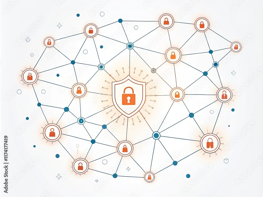 Network Security Padlock and User Icons in Connected Node Design, Cybersecurity, Data Protection Cybersecurity, Network Security Network Security Padlock and User Icons in Connected Node Design, Cybersecurity, Data Protection Cybersecurity, Network Security