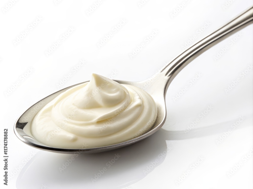 Creamy Spoonful Close-up Still Life of Yogurt, Food Photography, White Background Yogurt, Cream Creamy Spoonful Close-up Still Life of Yogurt, Food Photography, White Background Yogurt, Cream